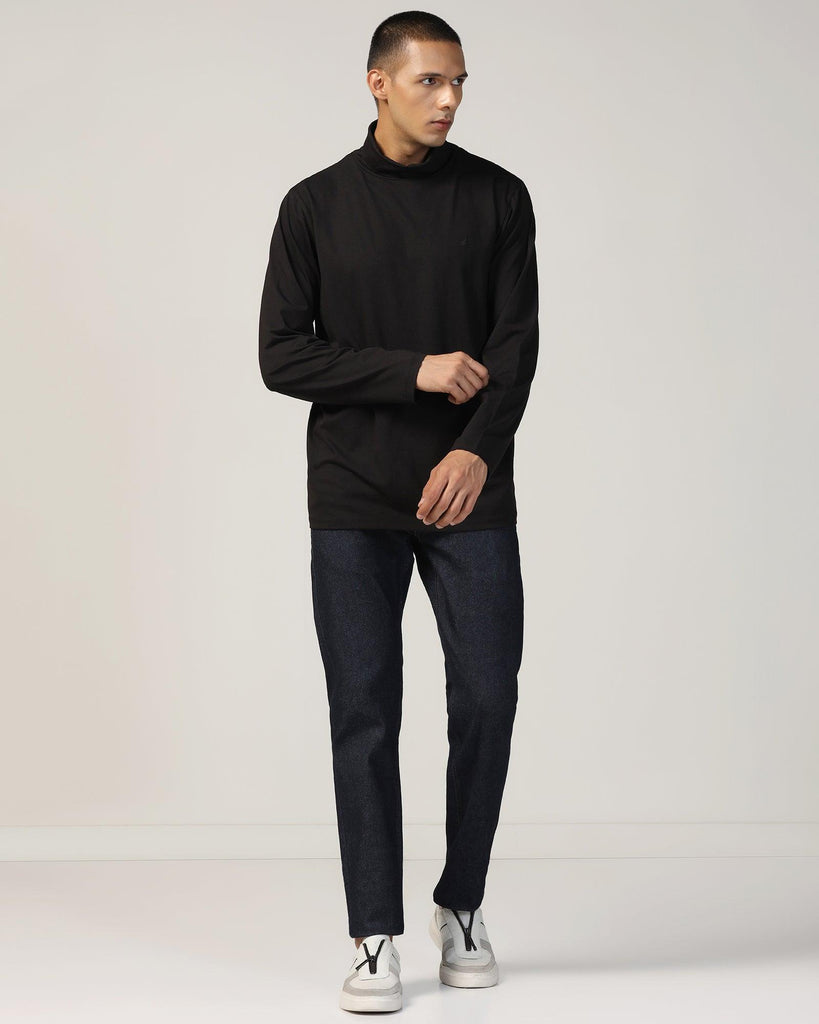 Wrap Neck Black Solid T-Shirt - Kimmy