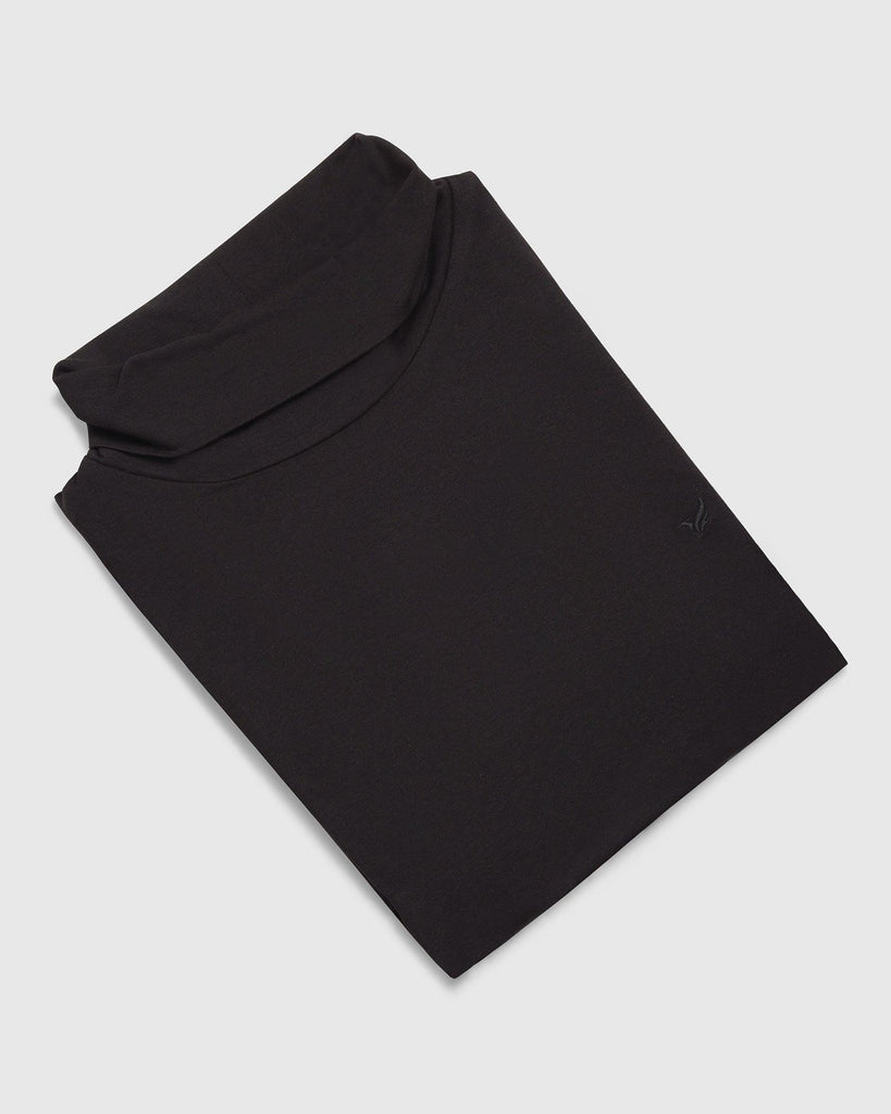 Wrap Neck Black Solid T-Shirt - Kimmy