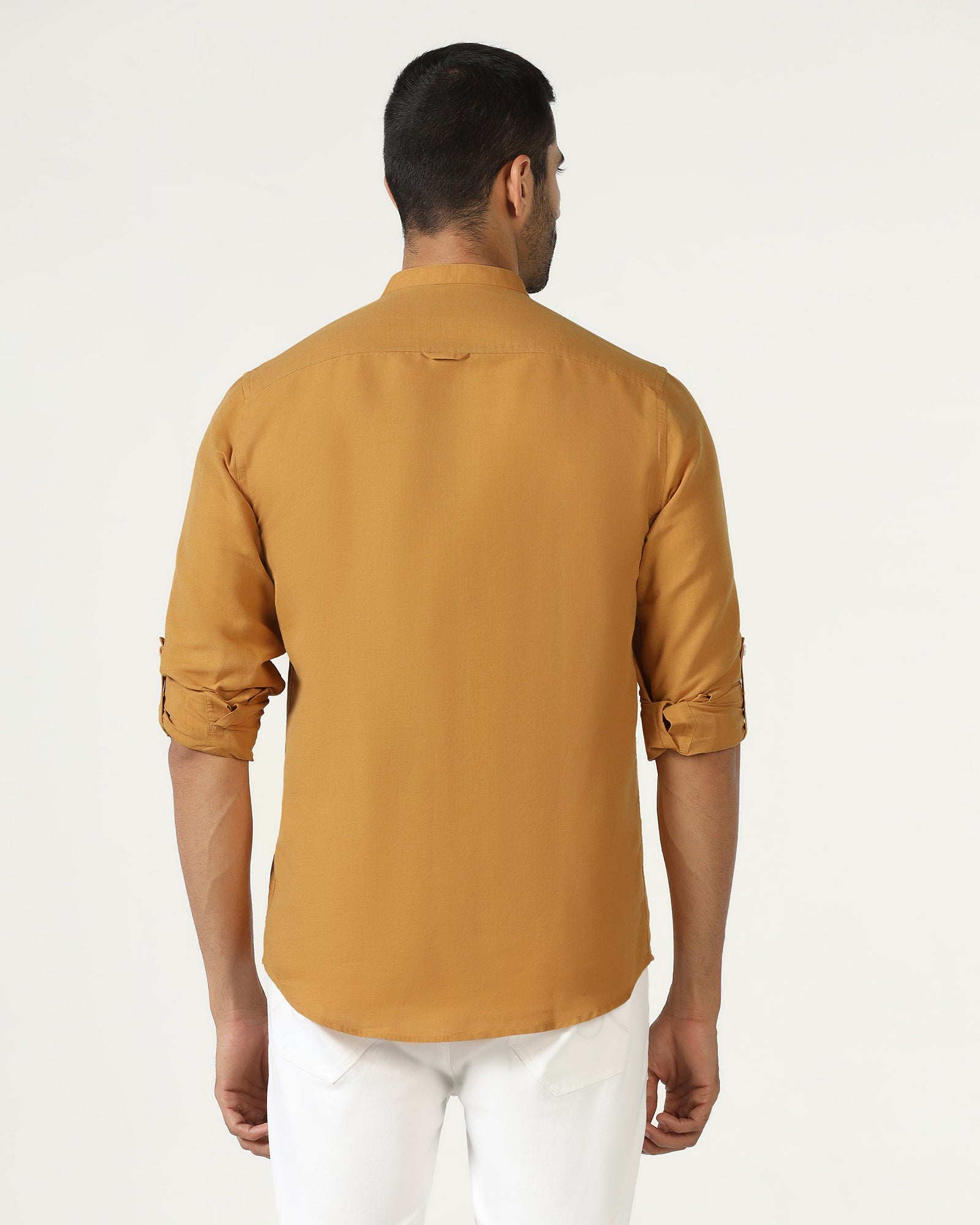 Yellow Linen Solid Shirt - Salmon