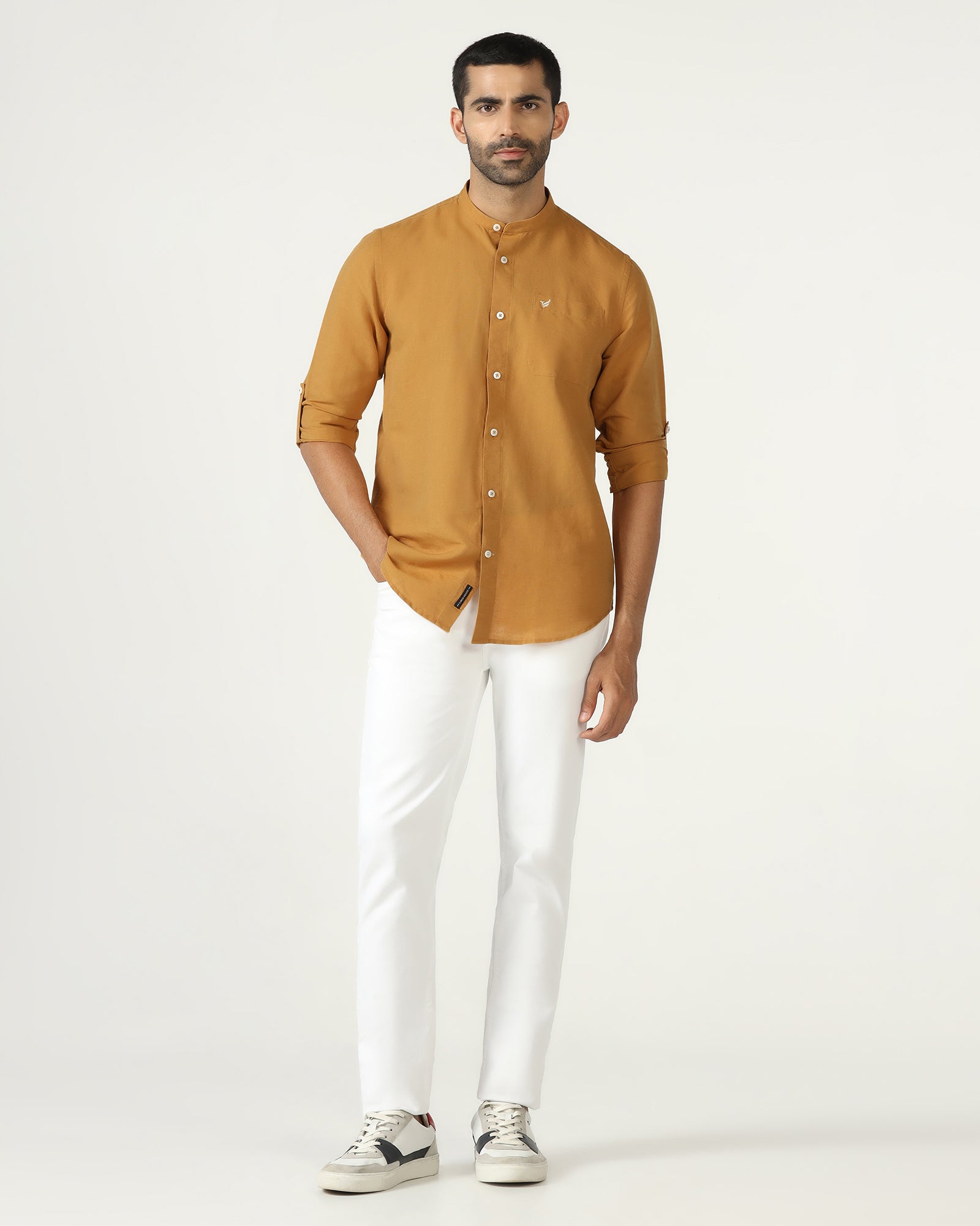 Yellow Linen Solid Shirt - Salmon