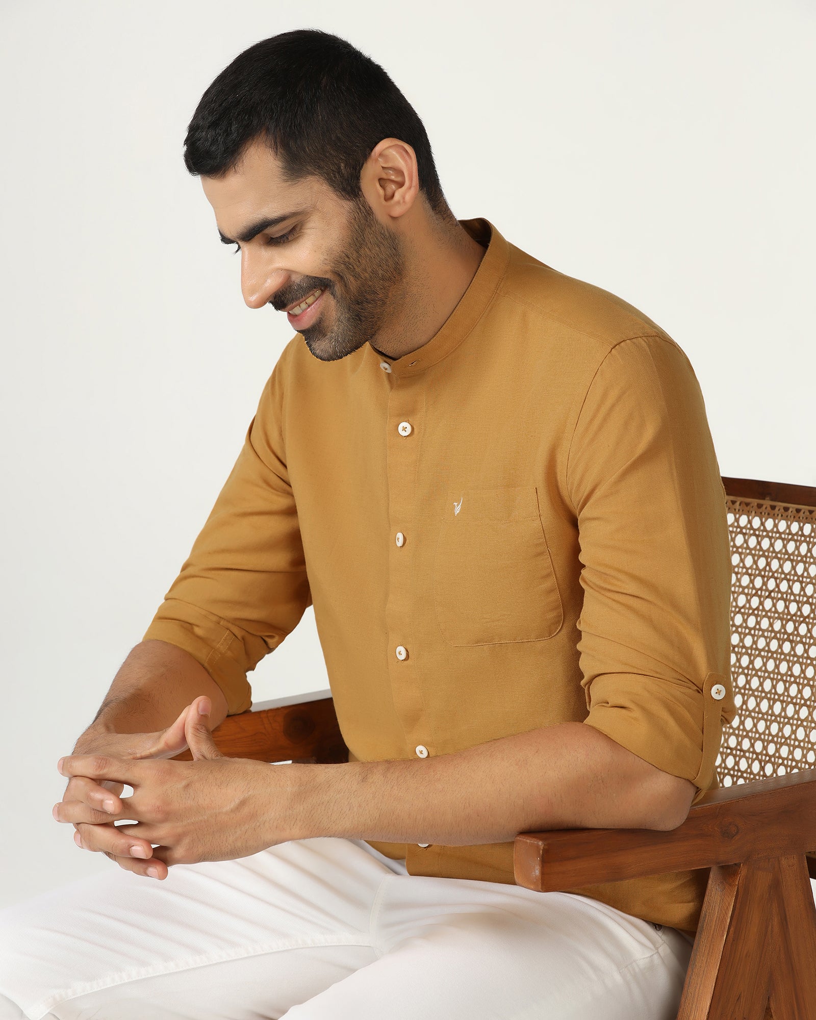 Yellow Linen Solid Shirt - Salmon