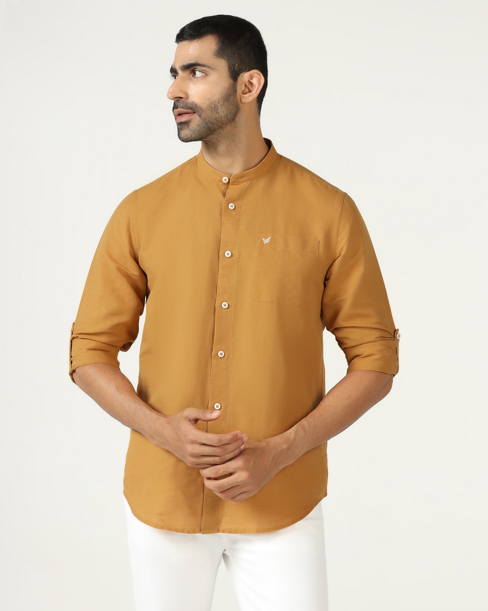 Yellow Linen Solid Shirt - Salmon