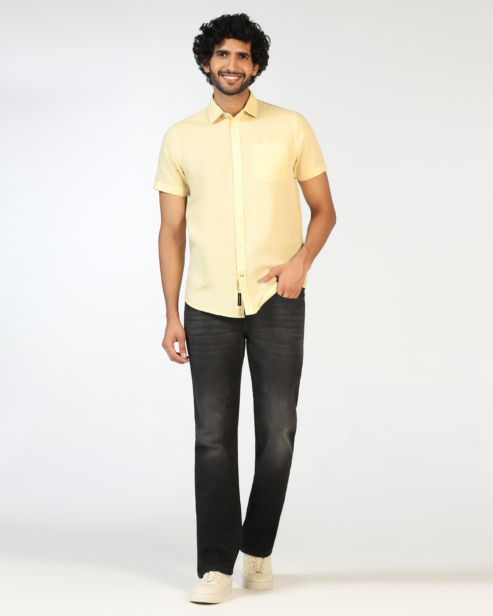 Yellow Half Sleeve Solid Shirt - Axar