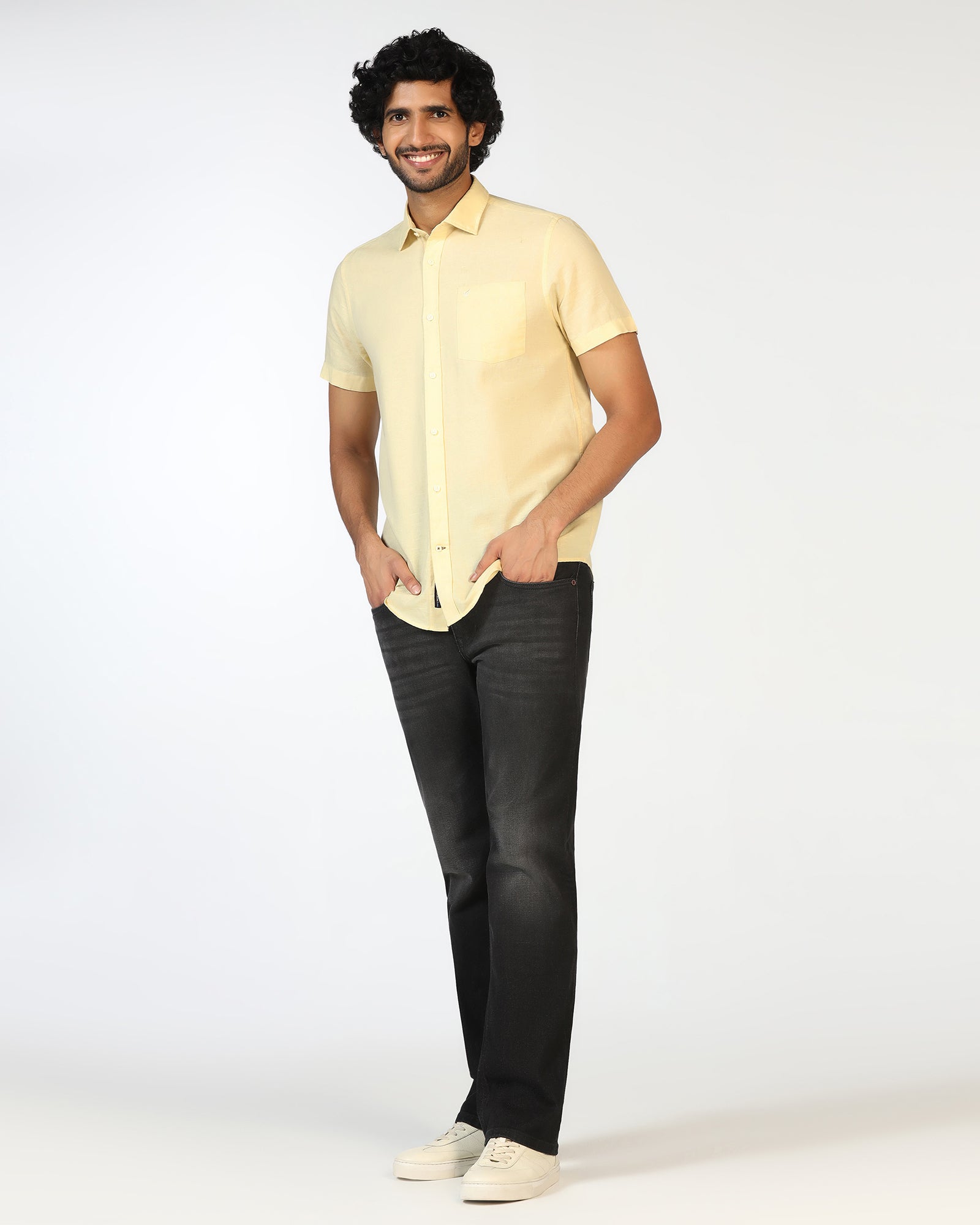 Yellow Half Sleeve Solid Shirt - Axar