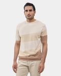 Almond Beige Crew Neck Textured T-Shirt - Tecky