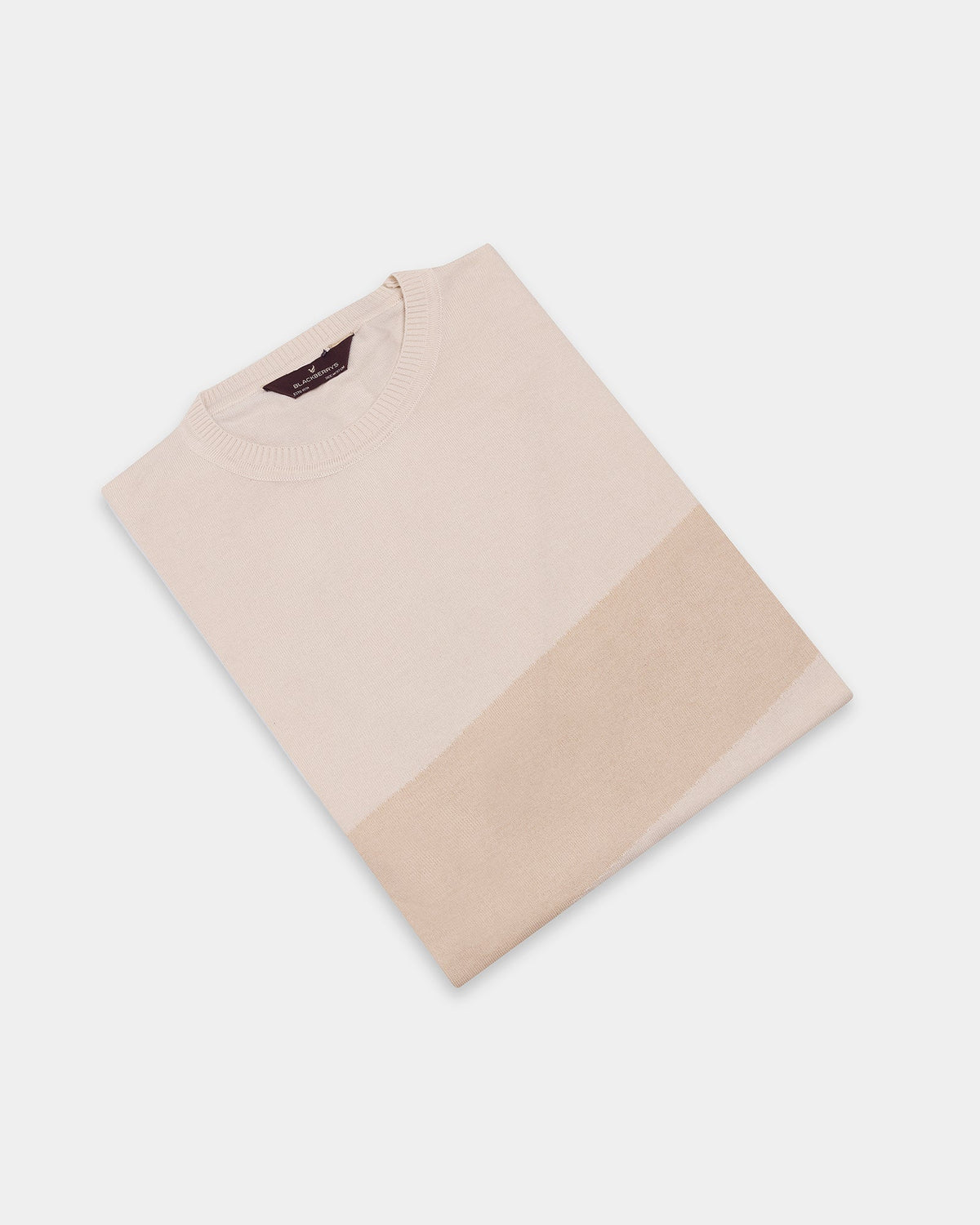 Almond Beige Crew Neck Textured T-Shirt - Tecky