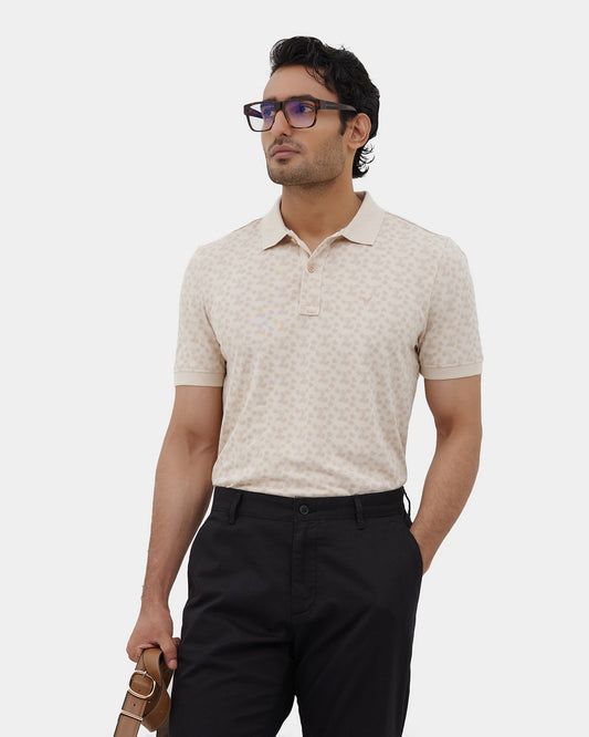 Almond Beige Printed Polo - Jung