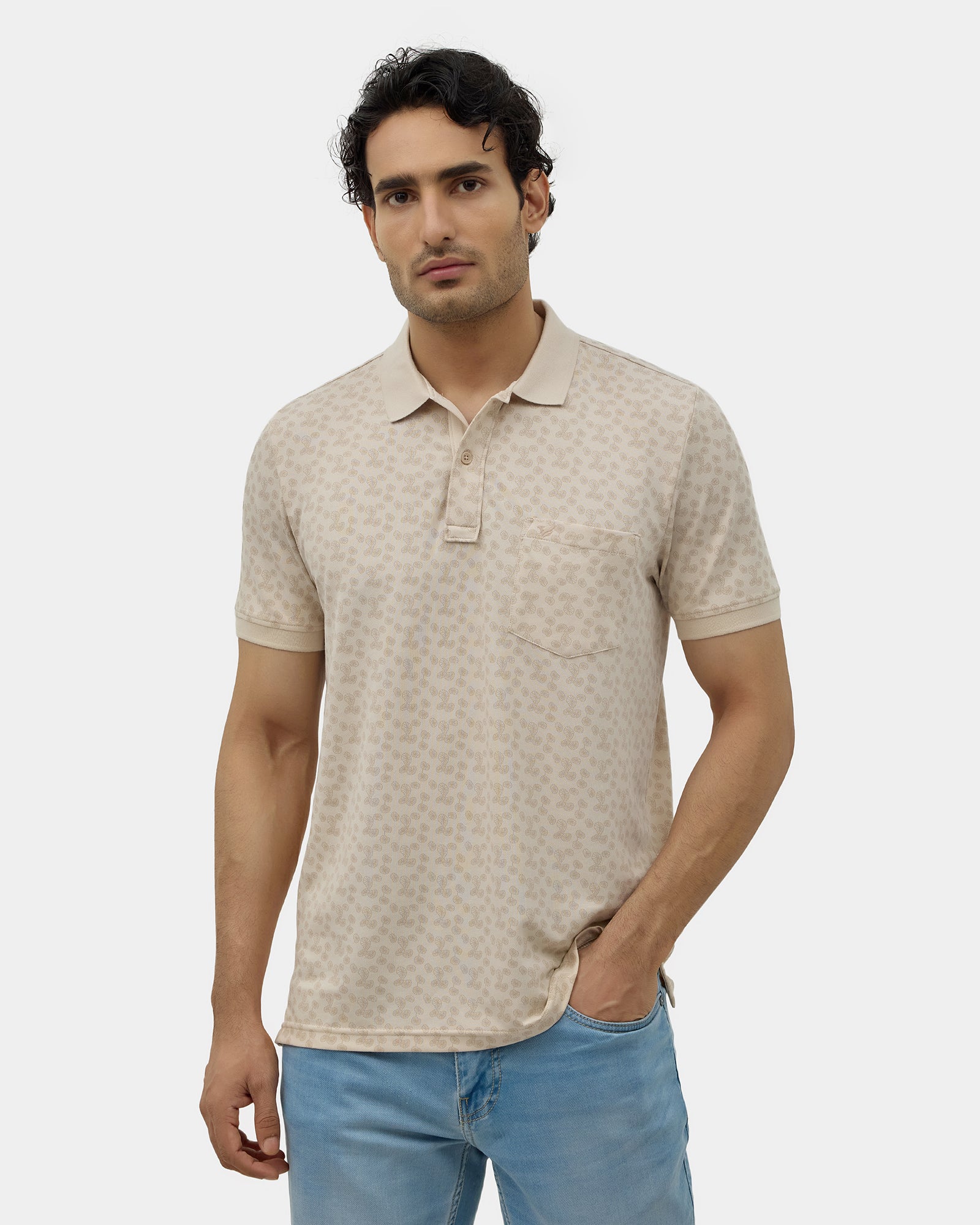 Almond Beige Printed Polo - Jung