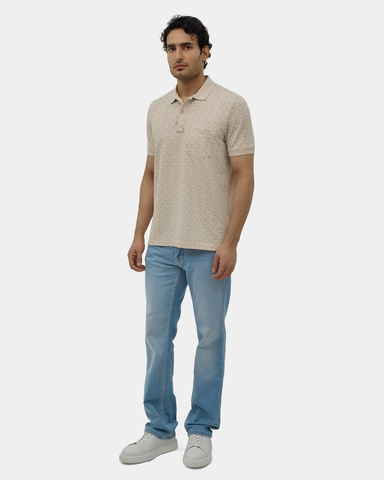 Almond Beige Printed Polo - Jung
