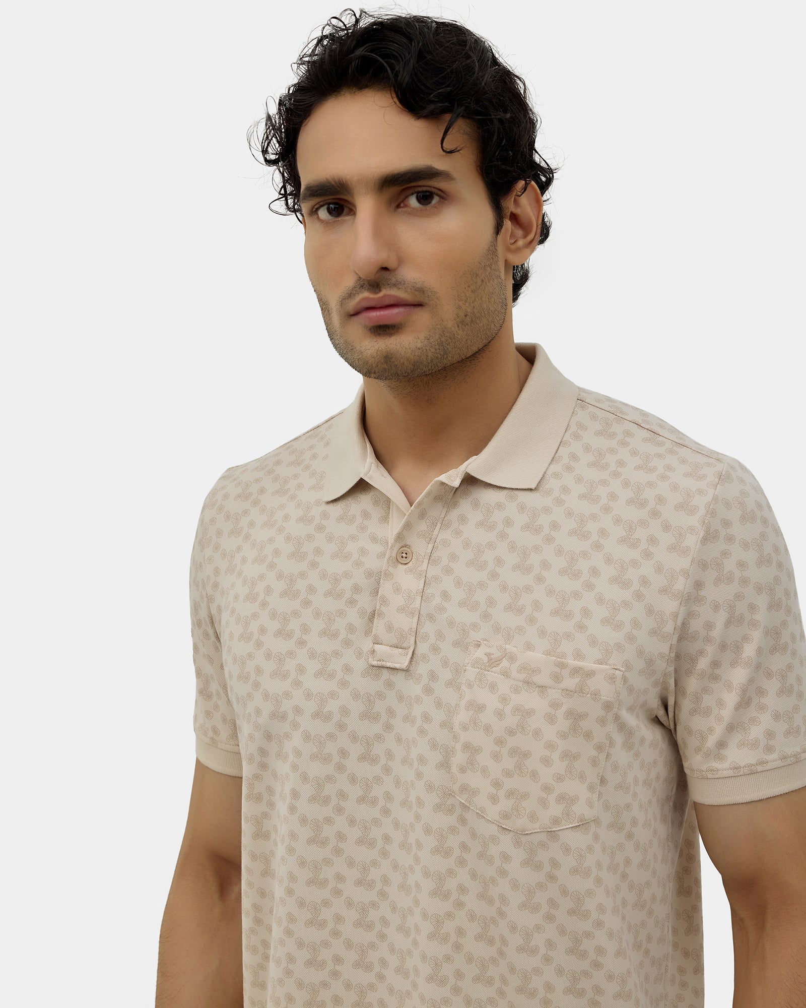 Almond Beige Printed Polo - Jung