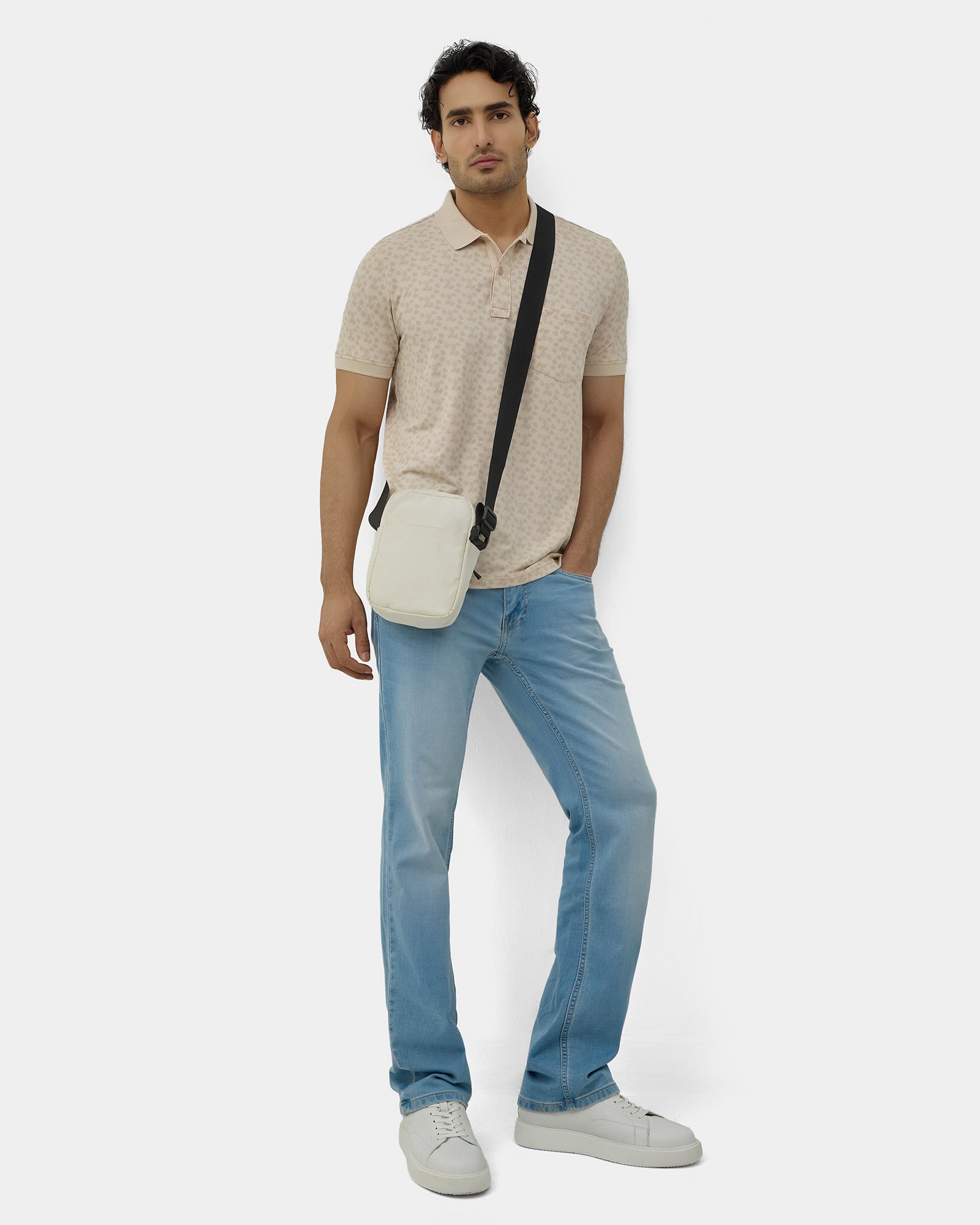 Almond Beige Printed Polo - Jung
