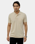 Almond Beige Textured Polo - Lina