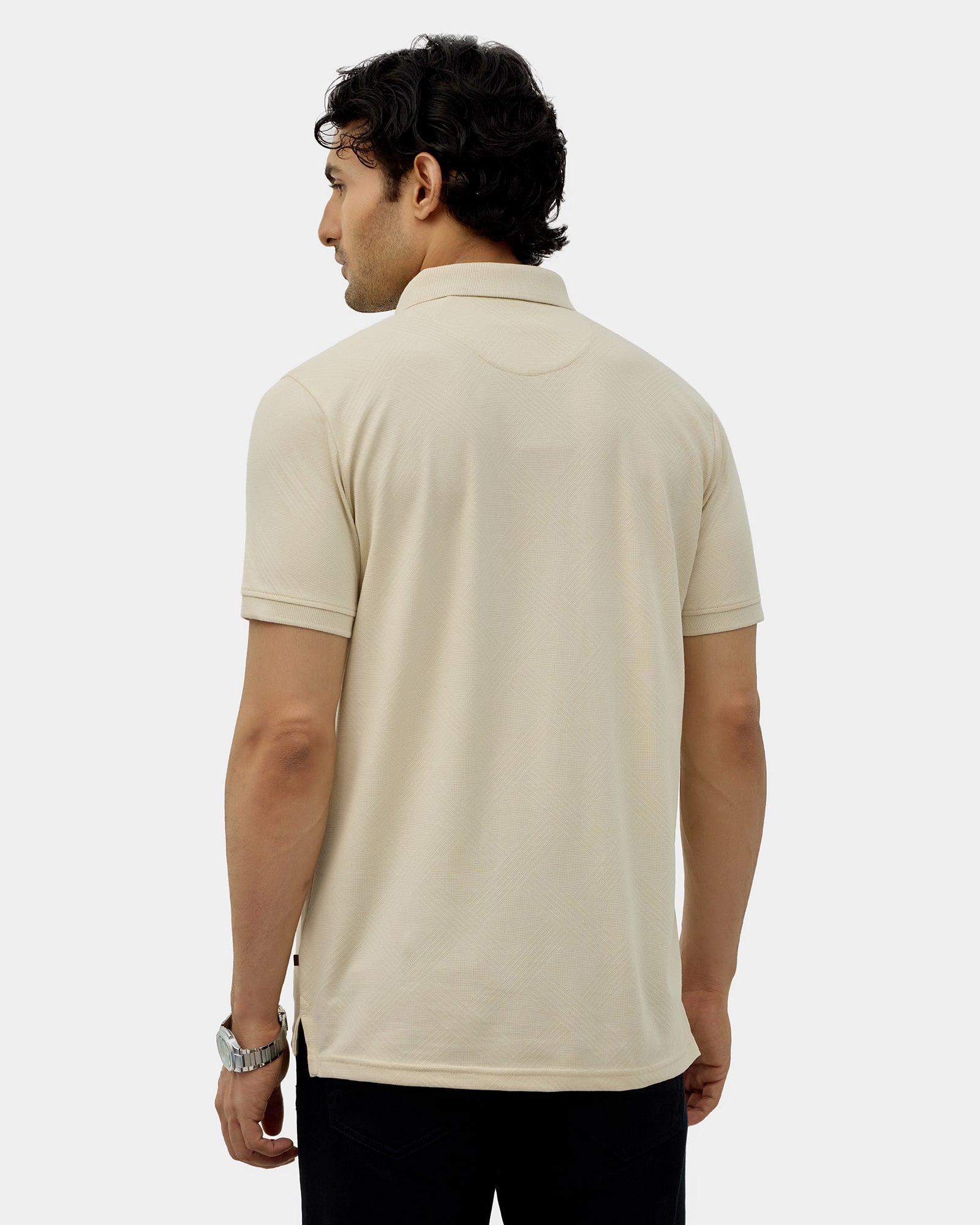 Almond Beige Textured Polo - Lina