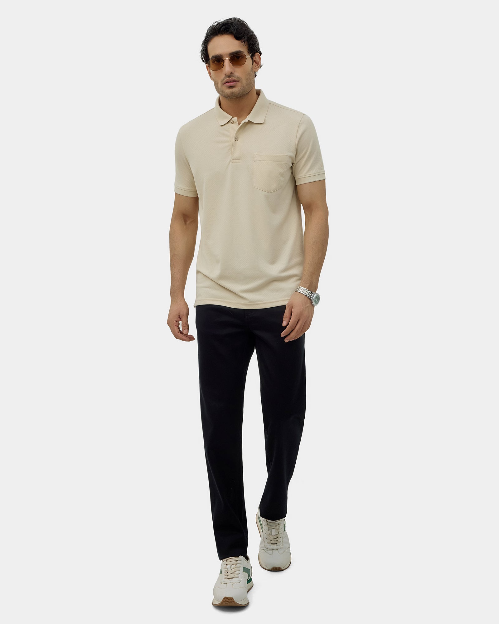 Almond Beige Textured Polo - Lina