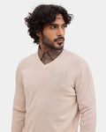 Almond Beige V Neck Solid Sweater - Vneckter