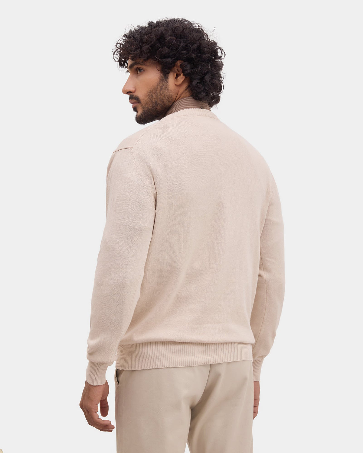 Almond Beige V Neck Solid Sweater - Vneckter
