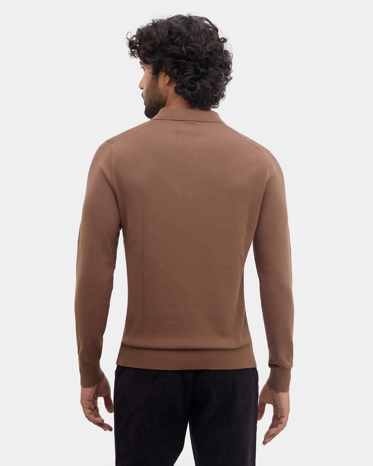 Bear Brown Polo Neck Solid Sweater - Mushroom