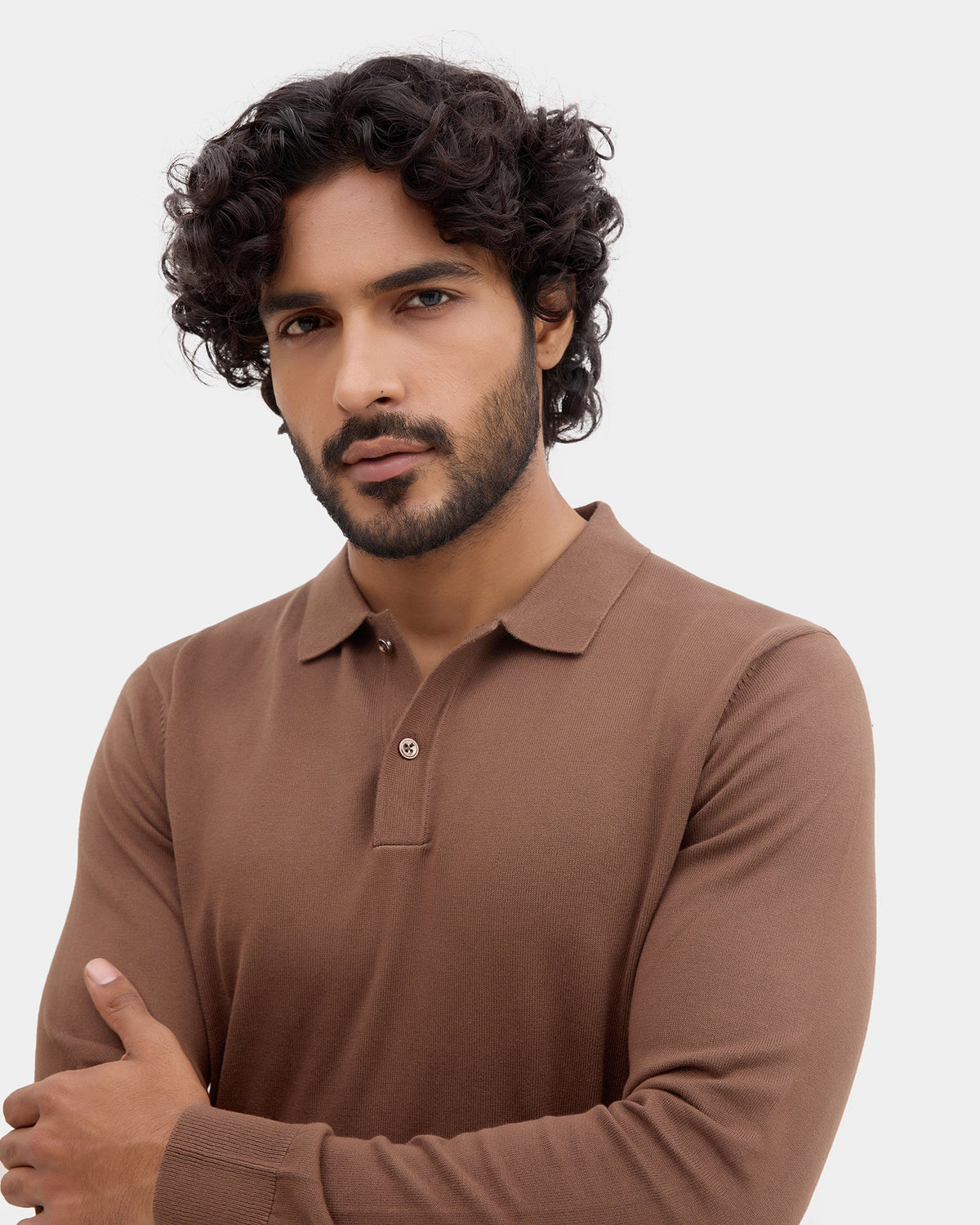 Bear Brown Polo Neck Solid Sweater - Mushroom