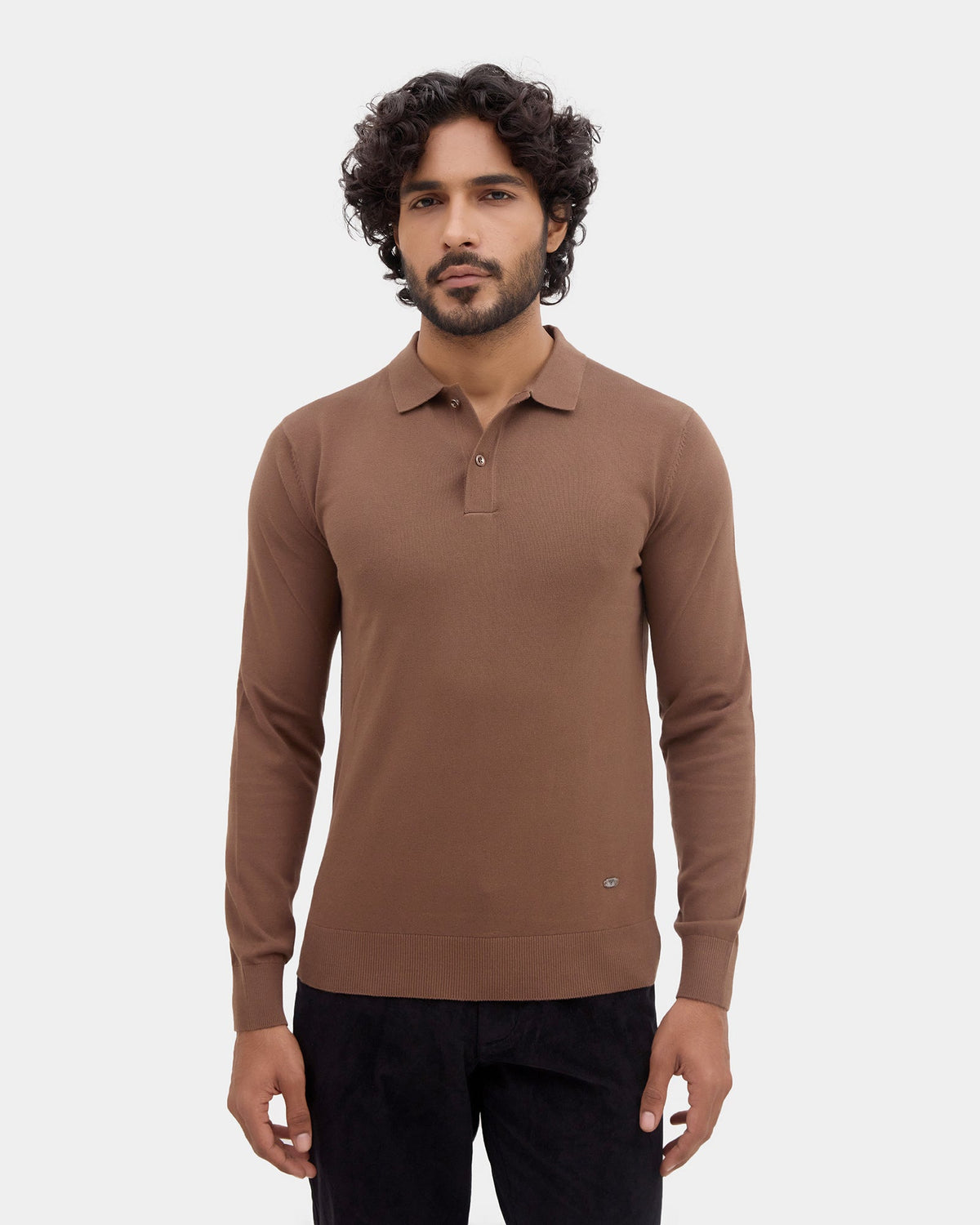Bear Brown Polo Neck Solid Sweater - Mushroom