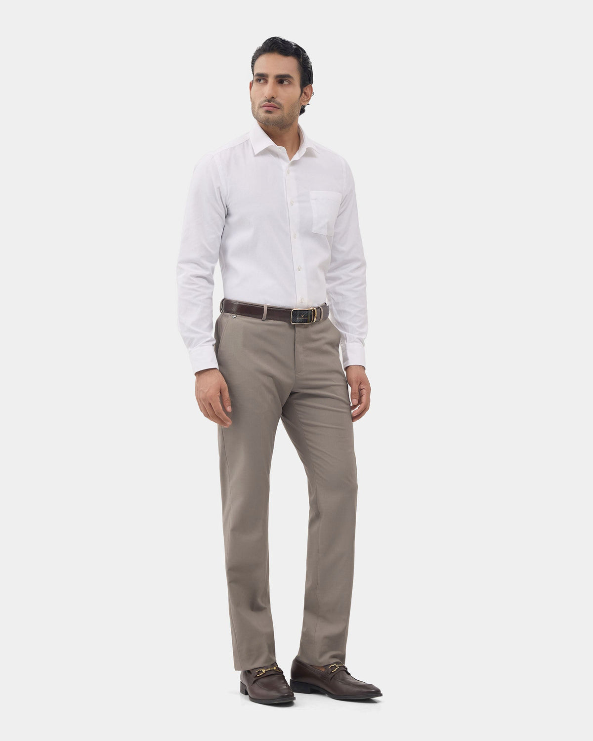 Beige Check Trouser - Fossil