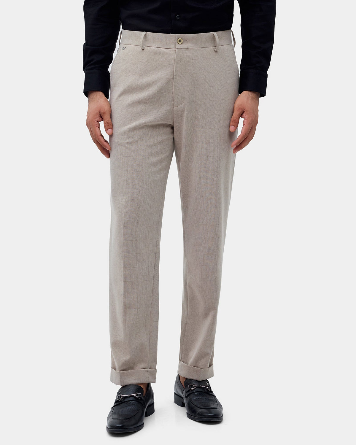 Beige Check Trouser - Texter