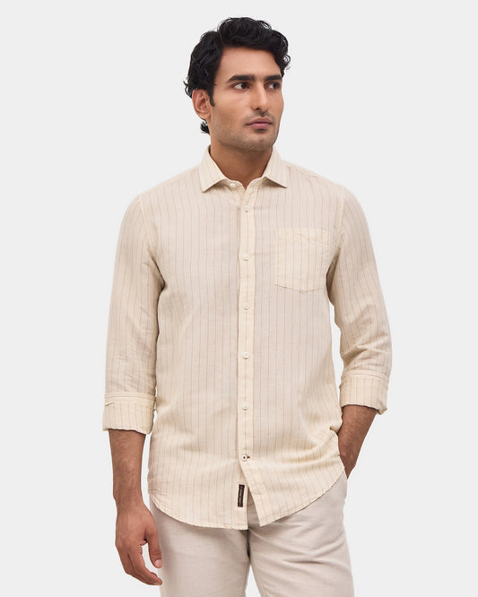 Beige Linen Stripe Shirt - Freya