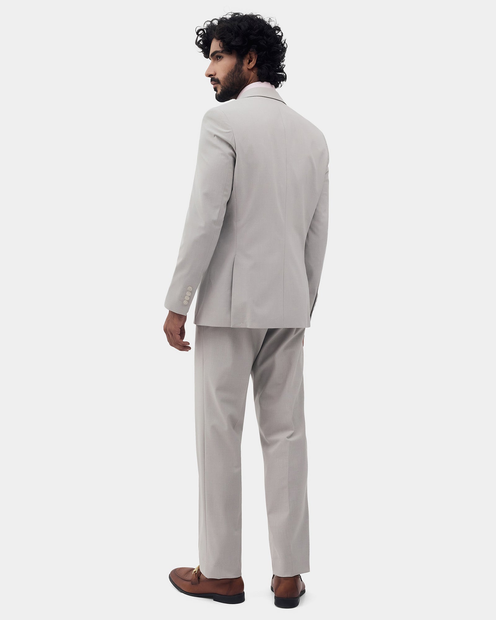 Beige Two Piece Solid Suit - Overon