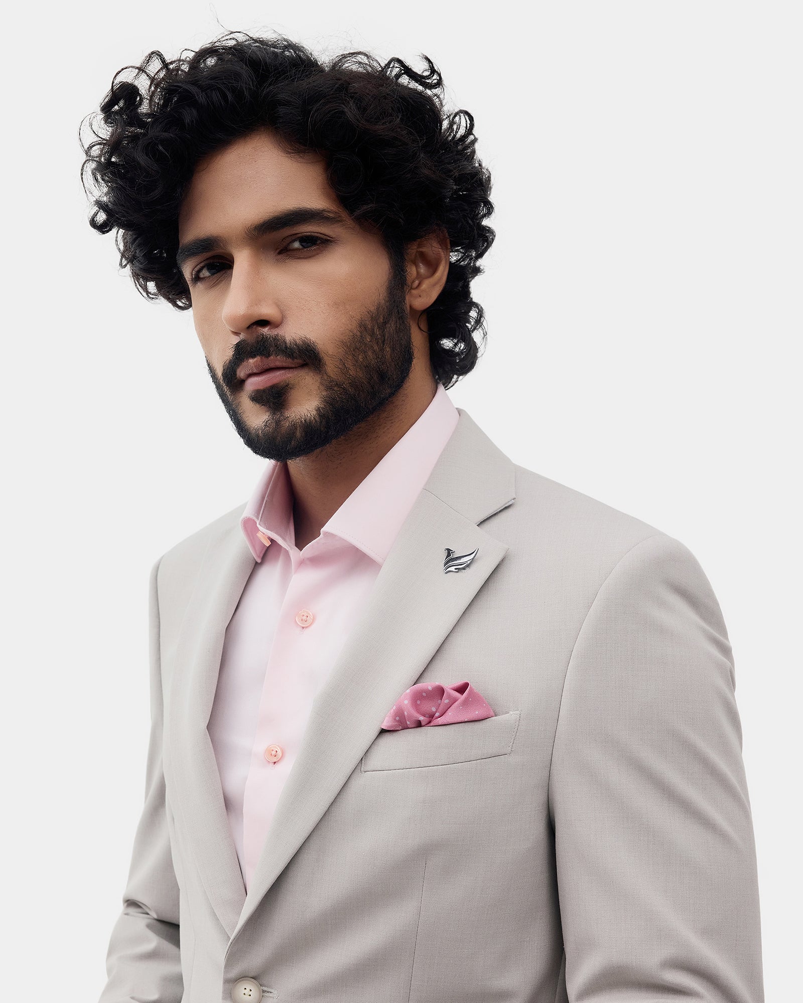 Beige Two Piece Solid Suit - Overon