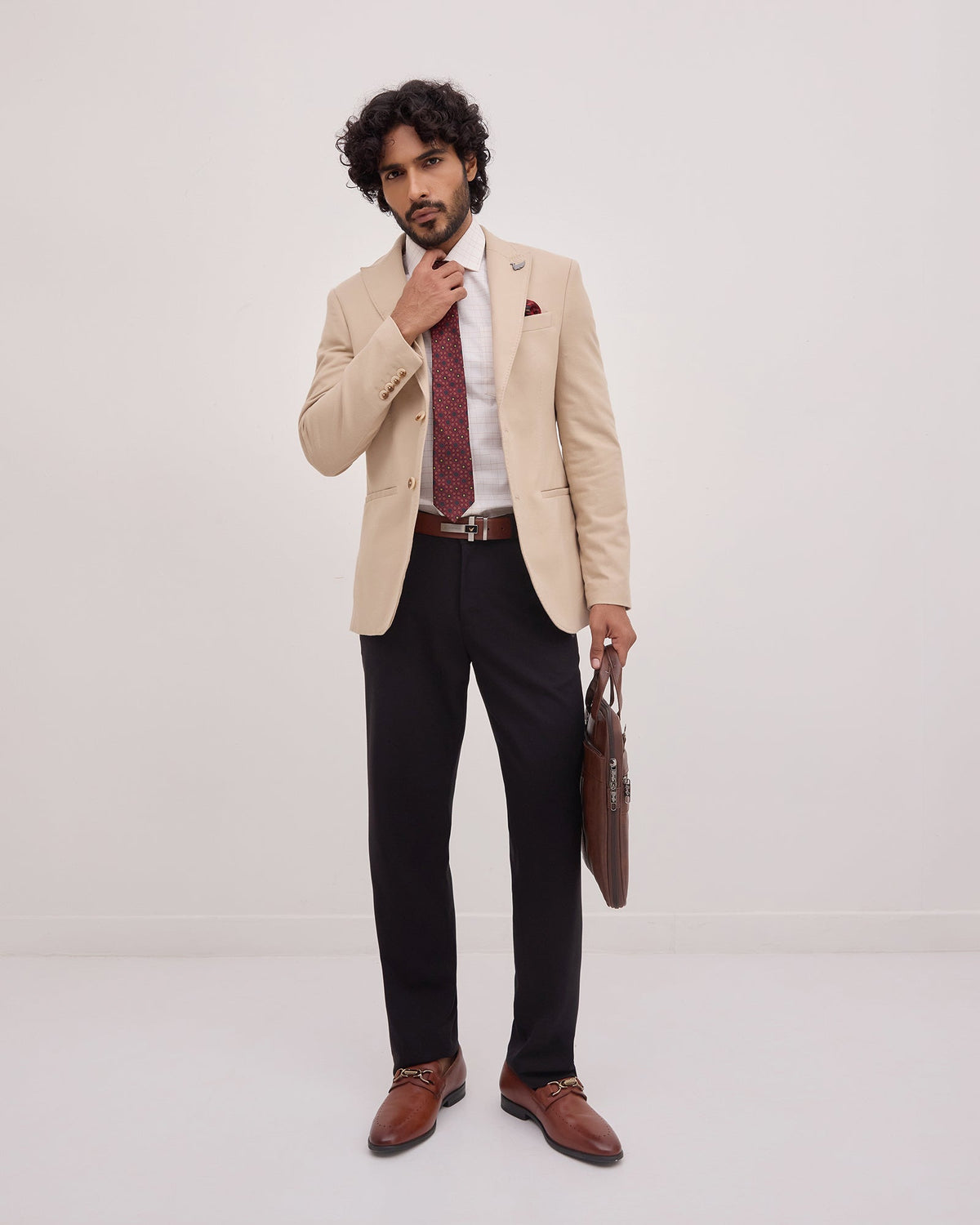 Beige Solid Blazer - Jaize
