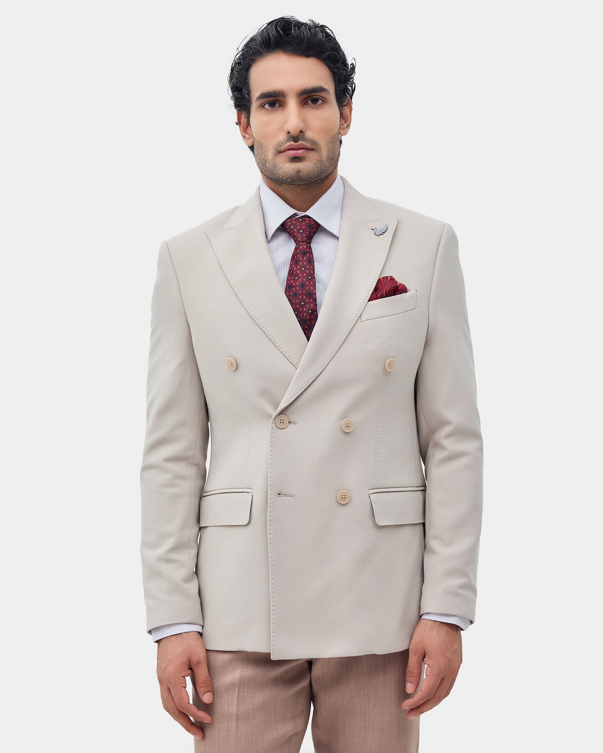 Beige Solid Blazer - Zemo