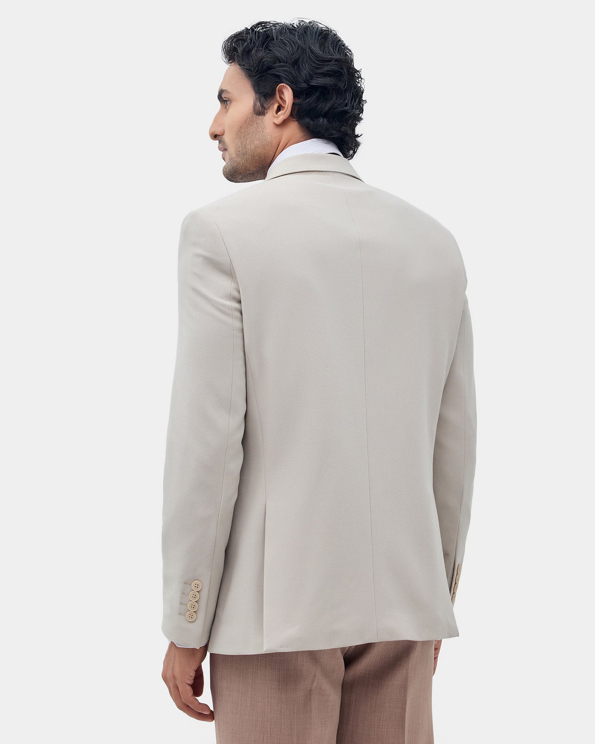 Beige Solid Blazer - Zemo