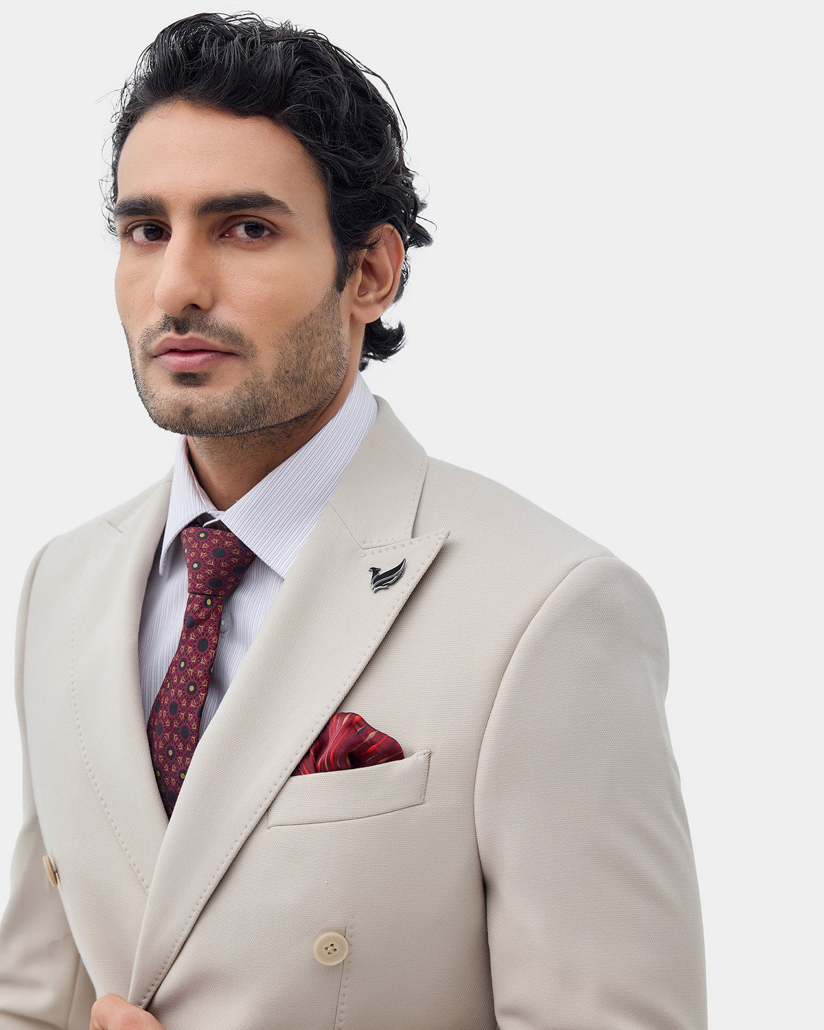 Beige Solid Blazer - Zemo