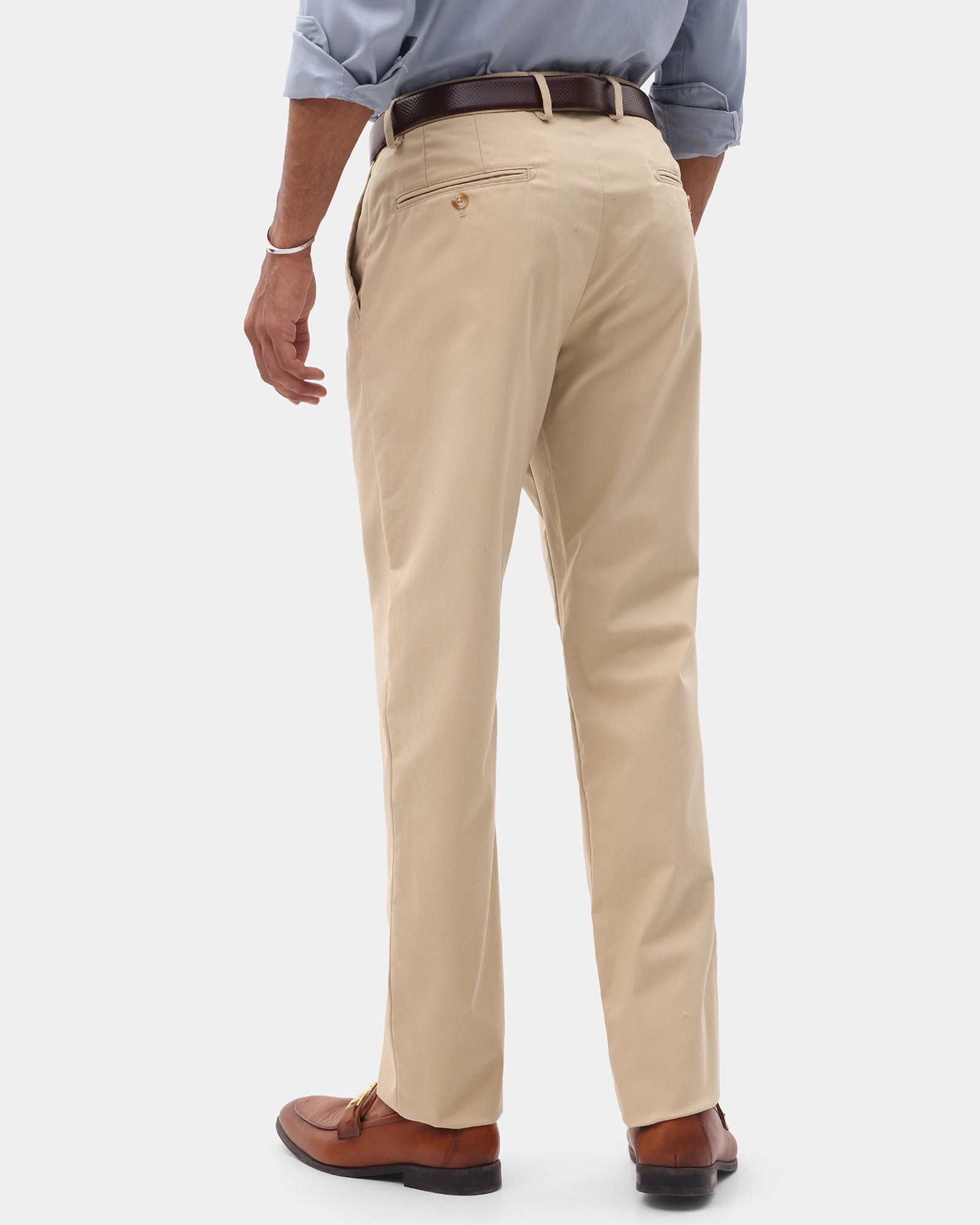 Beige Unwrinkle Solid Khakis - Elgon