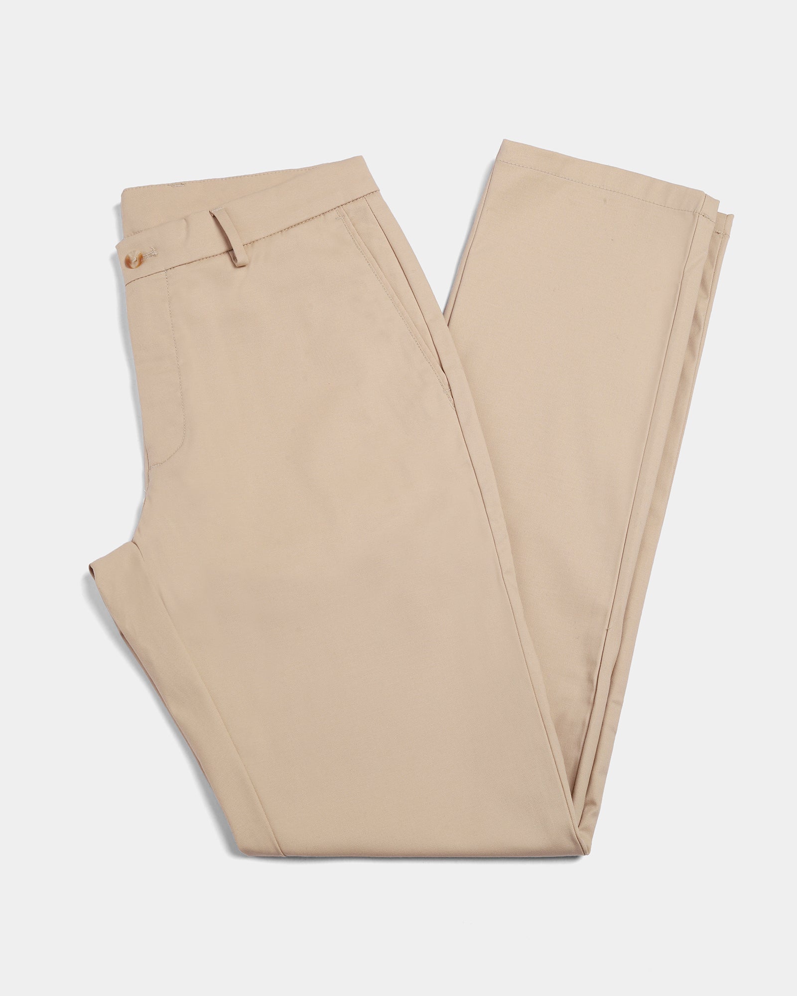 Beige Unwrinkle Solid Khakis - Elgon