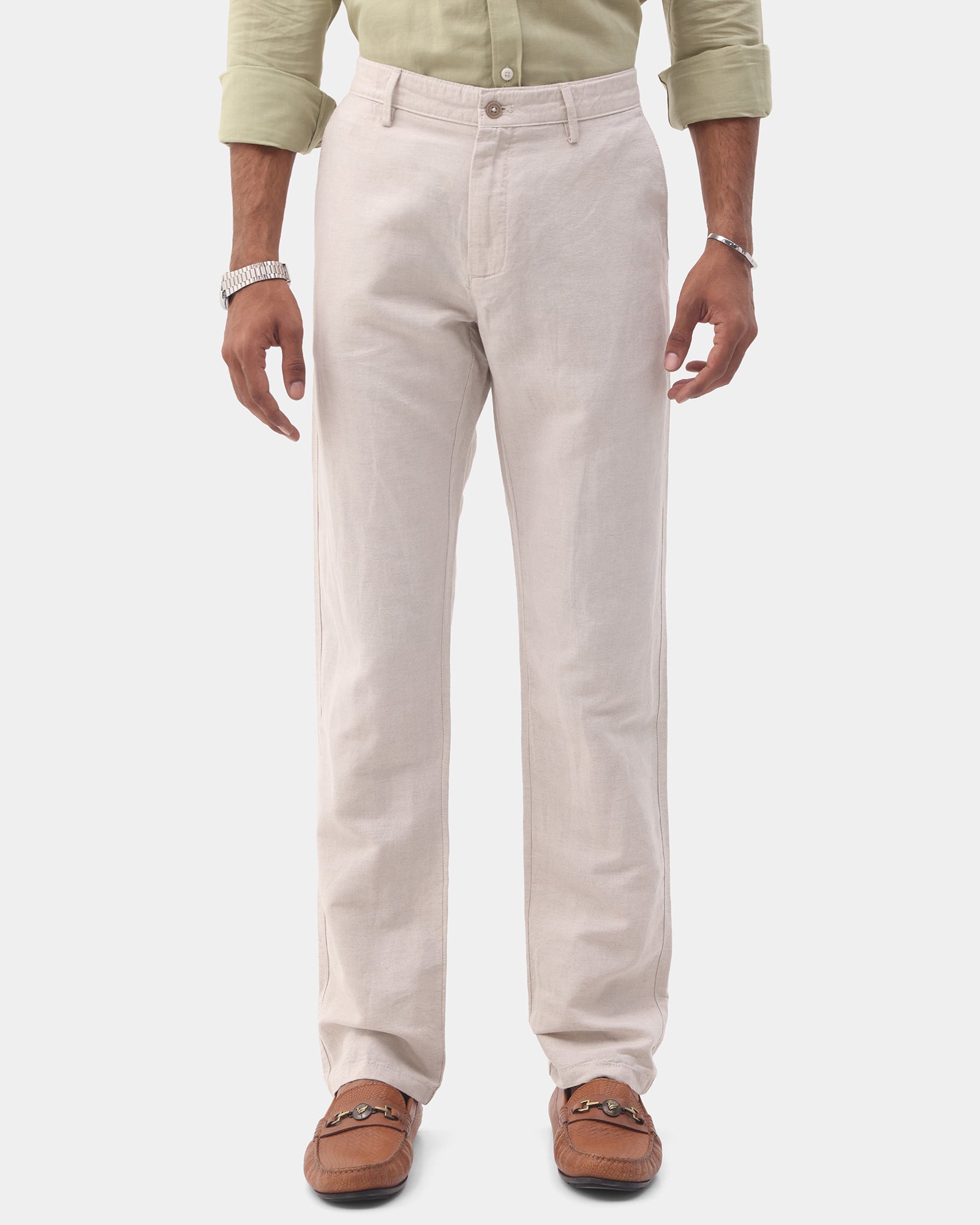 Must Haves Beige Solid Khakis - Kinsley