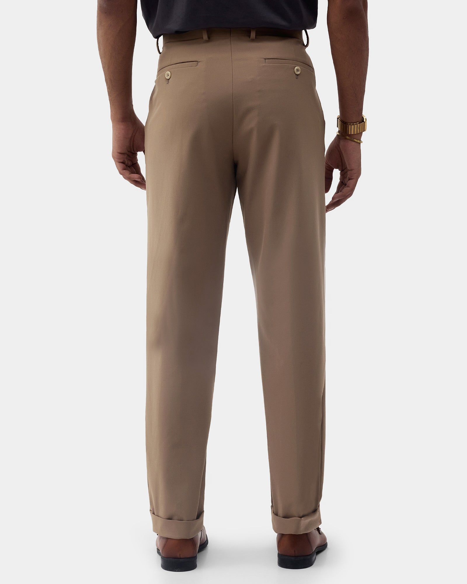 Beige Solid Trouser - Todd