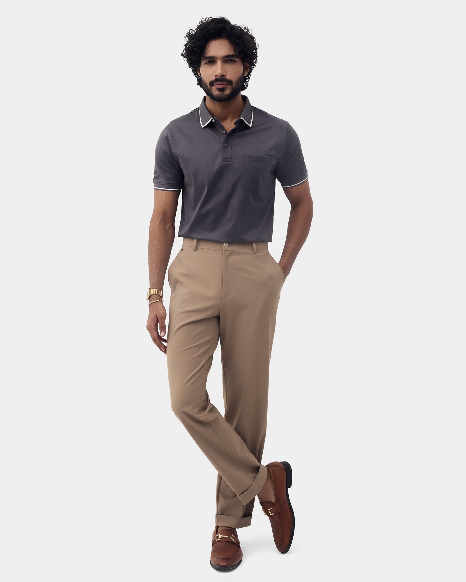Beige Solid Trouser - Todd