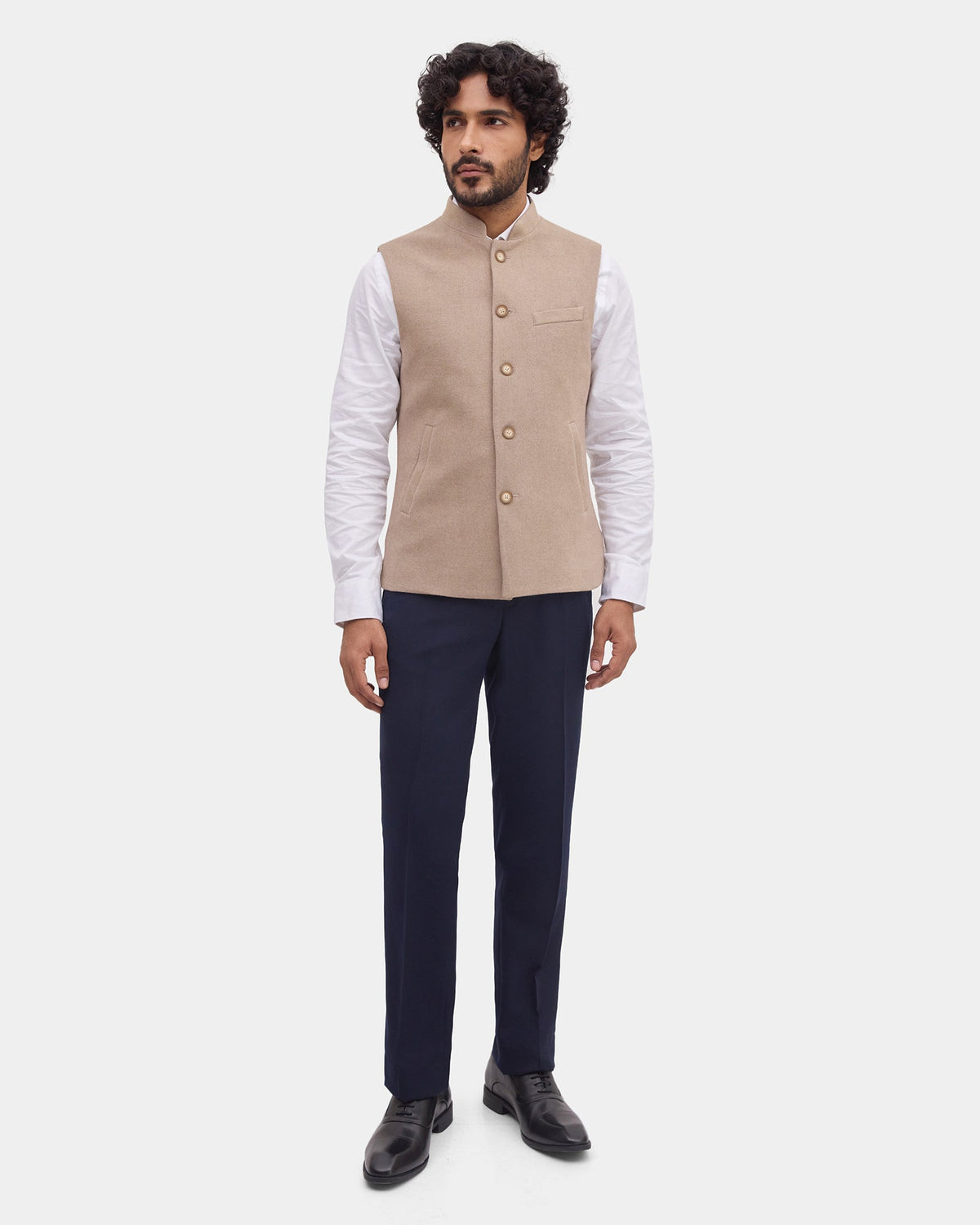 Beige Solid Waistcoat - Ruson