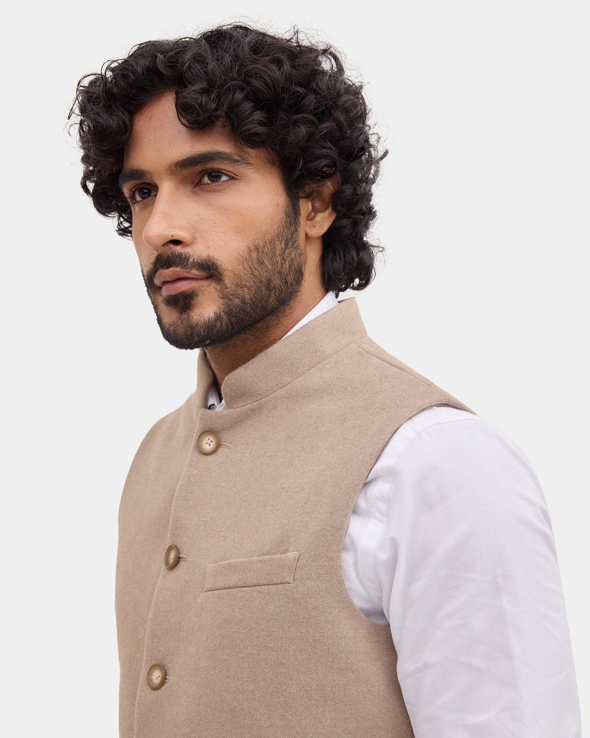 Beige Solid Waistcoat - Ruson