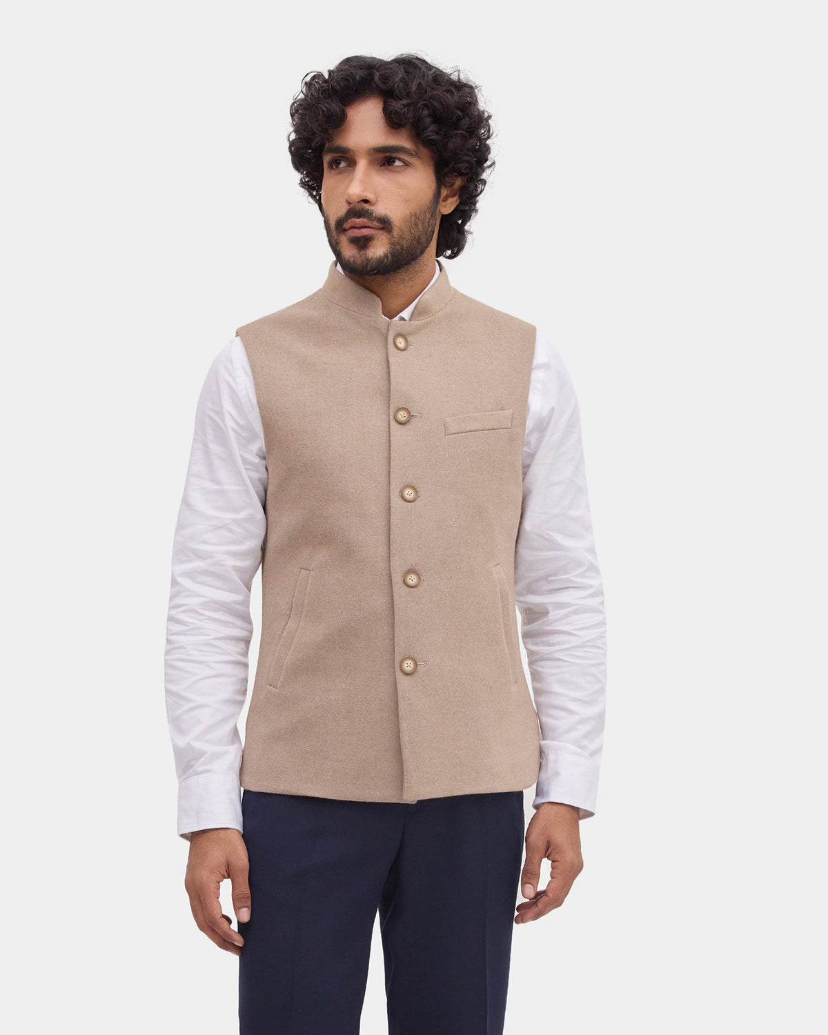 Beige Solid Waistcoat - Ruson