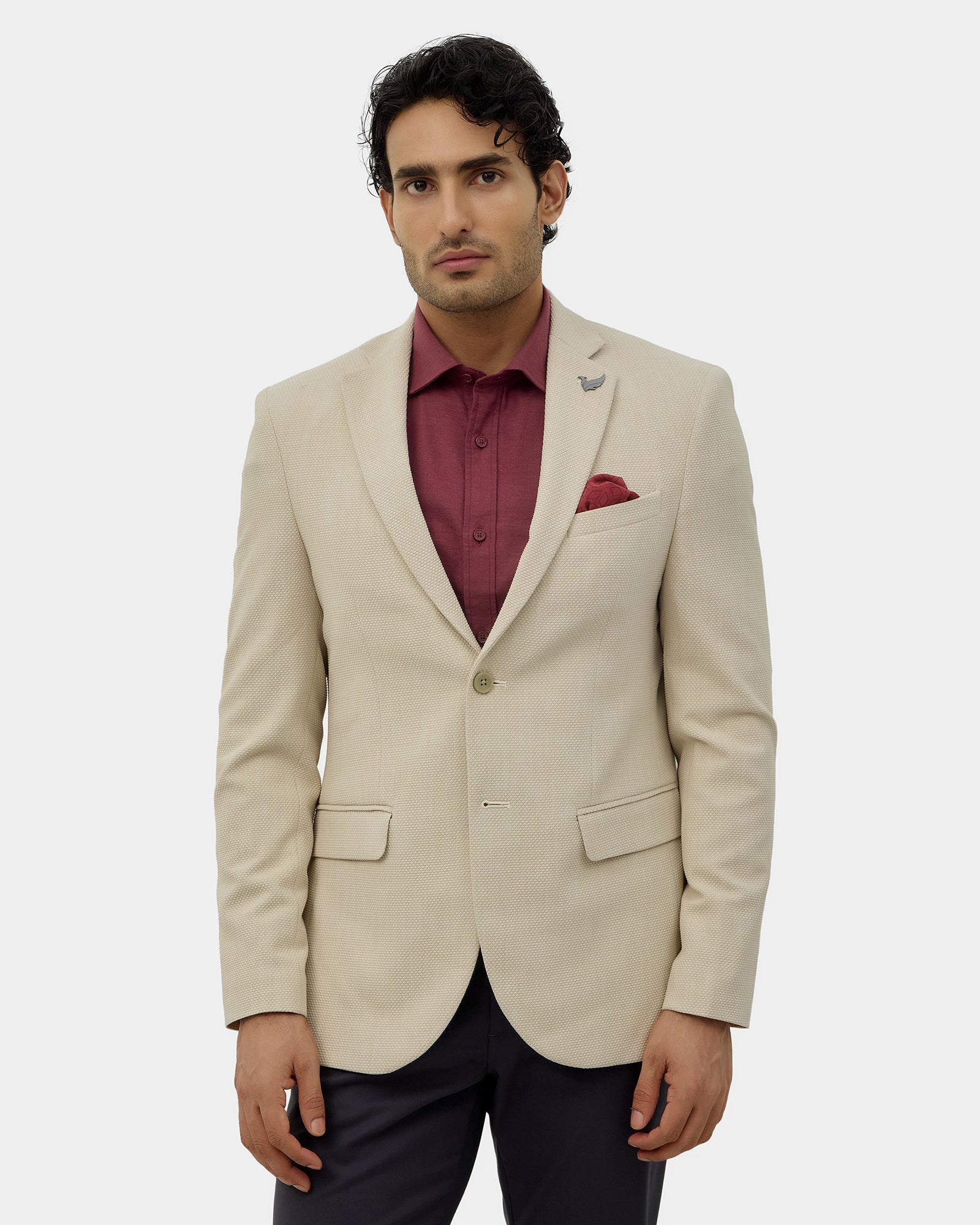 Beige Textured Blazer - Lucan