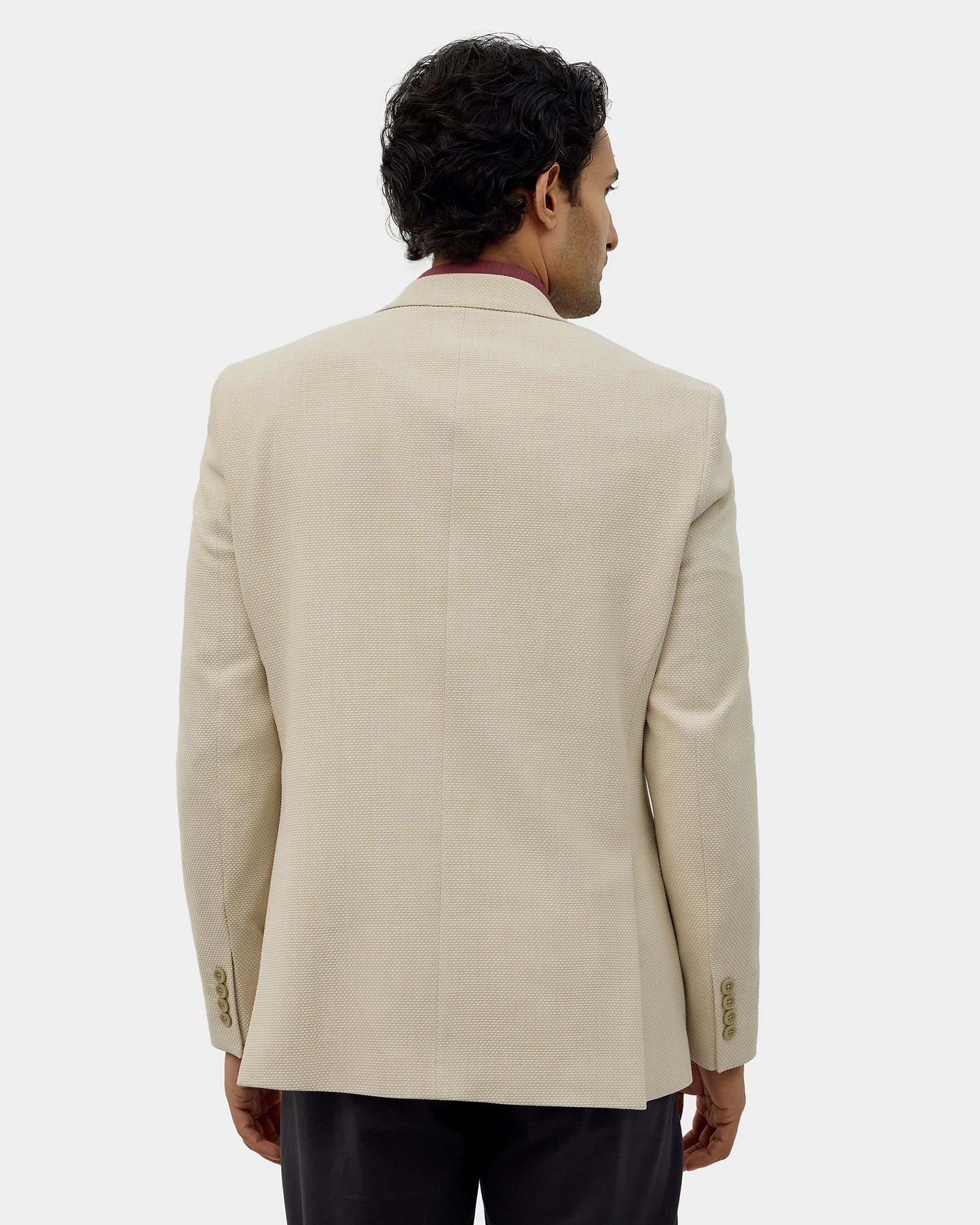 Beige Textured Blazer - Lucan