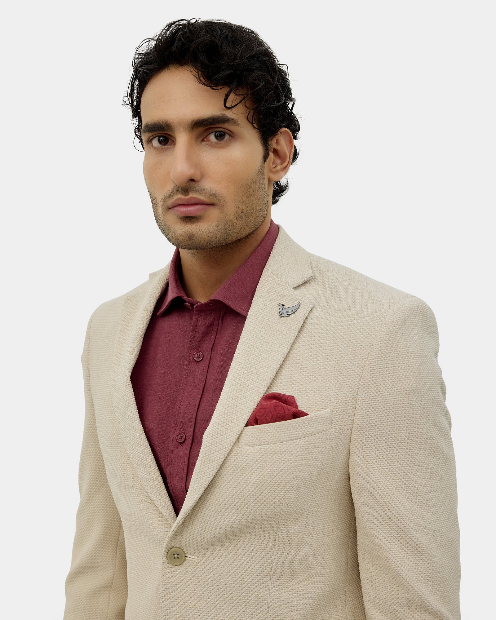 Beige Textured Blazer - Lucan
