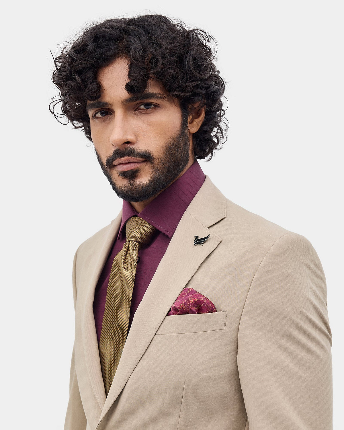 Beige Two Piece Textured Suit - Langston
