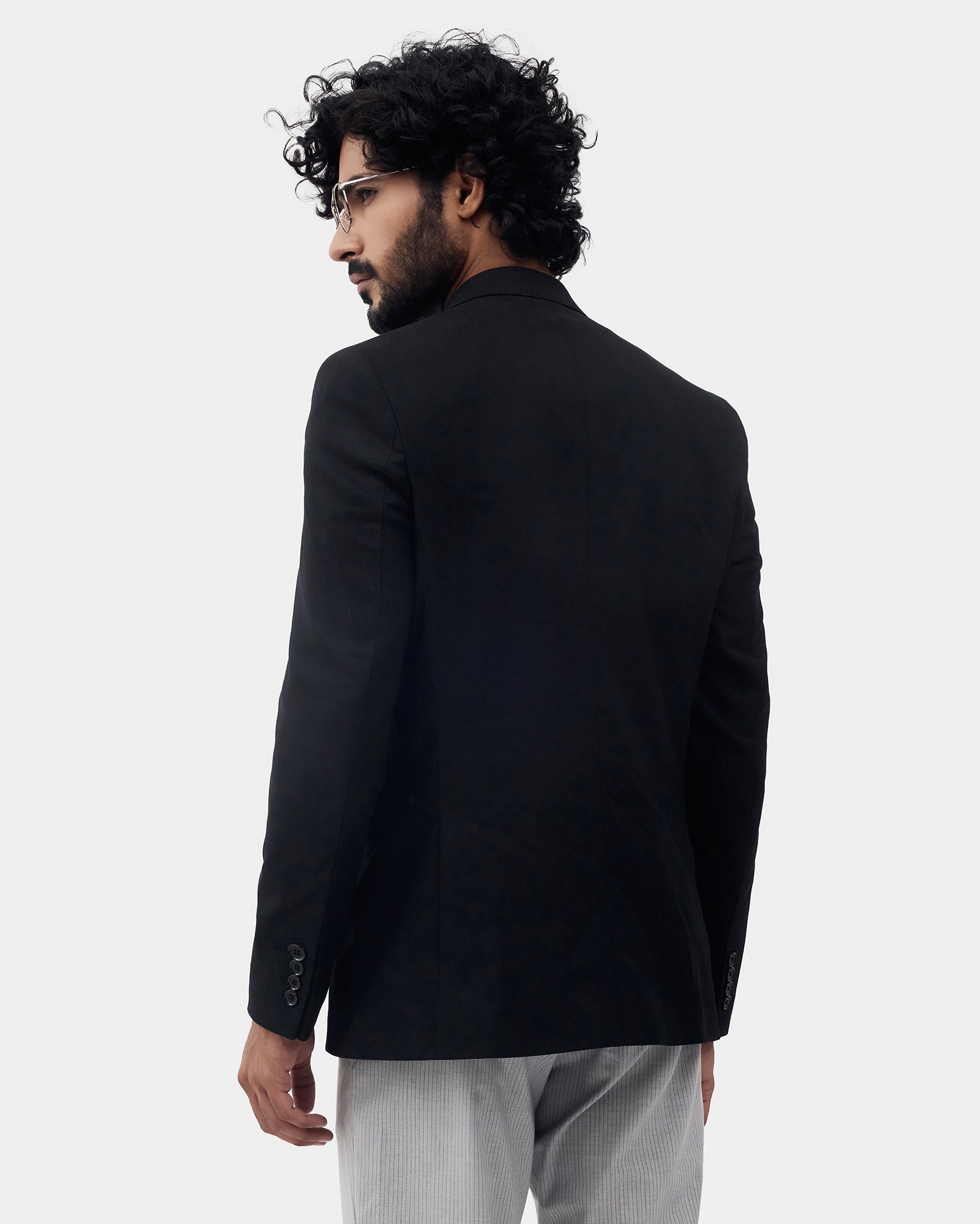 Black Textured Blazer - Kefo