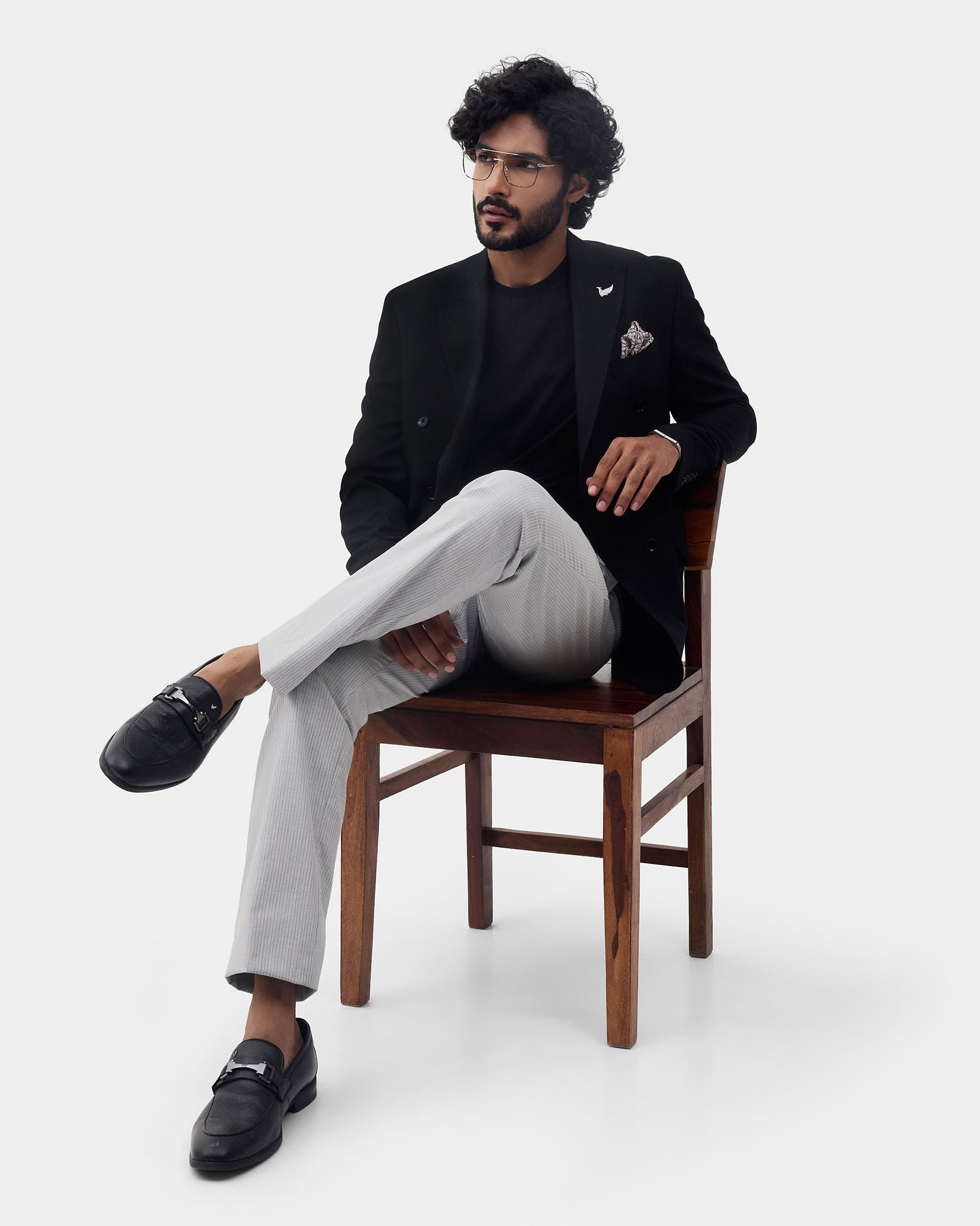 Black Textured Blazer - Kefo