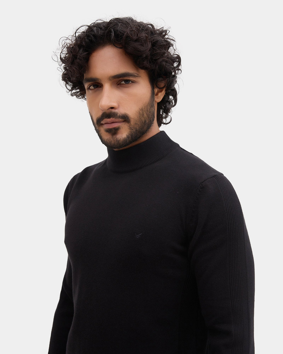 Black High Neck Solid Sweater - Poppy