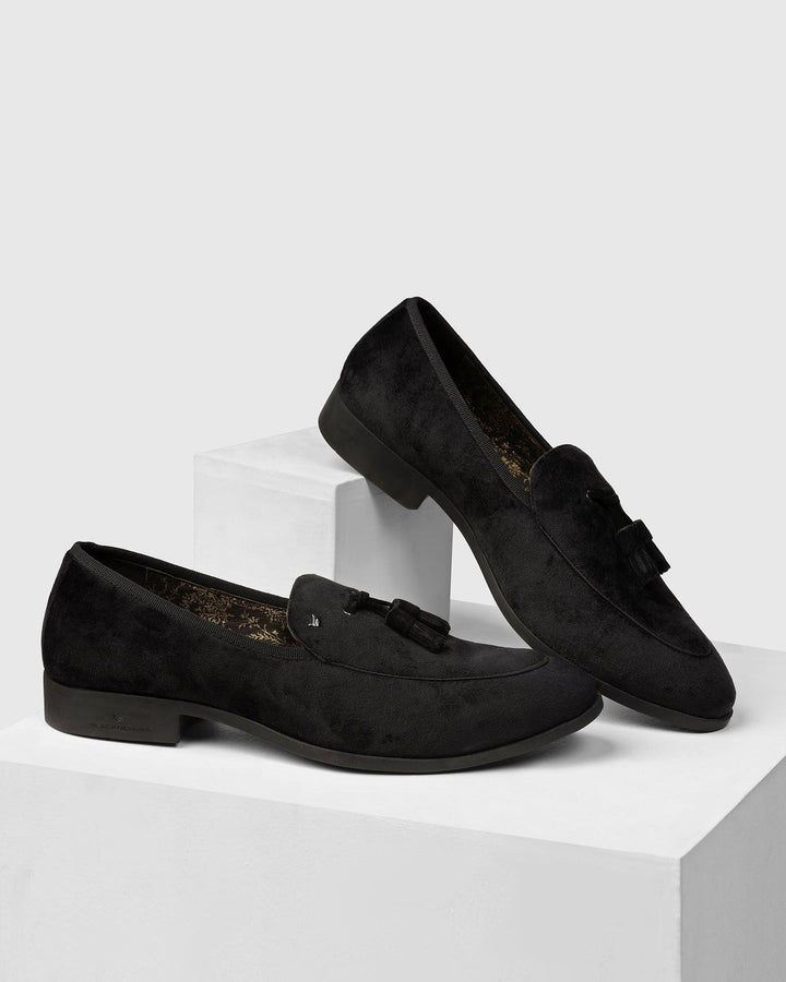 Velvet Black Textured Slip On Shoes - Mrinal