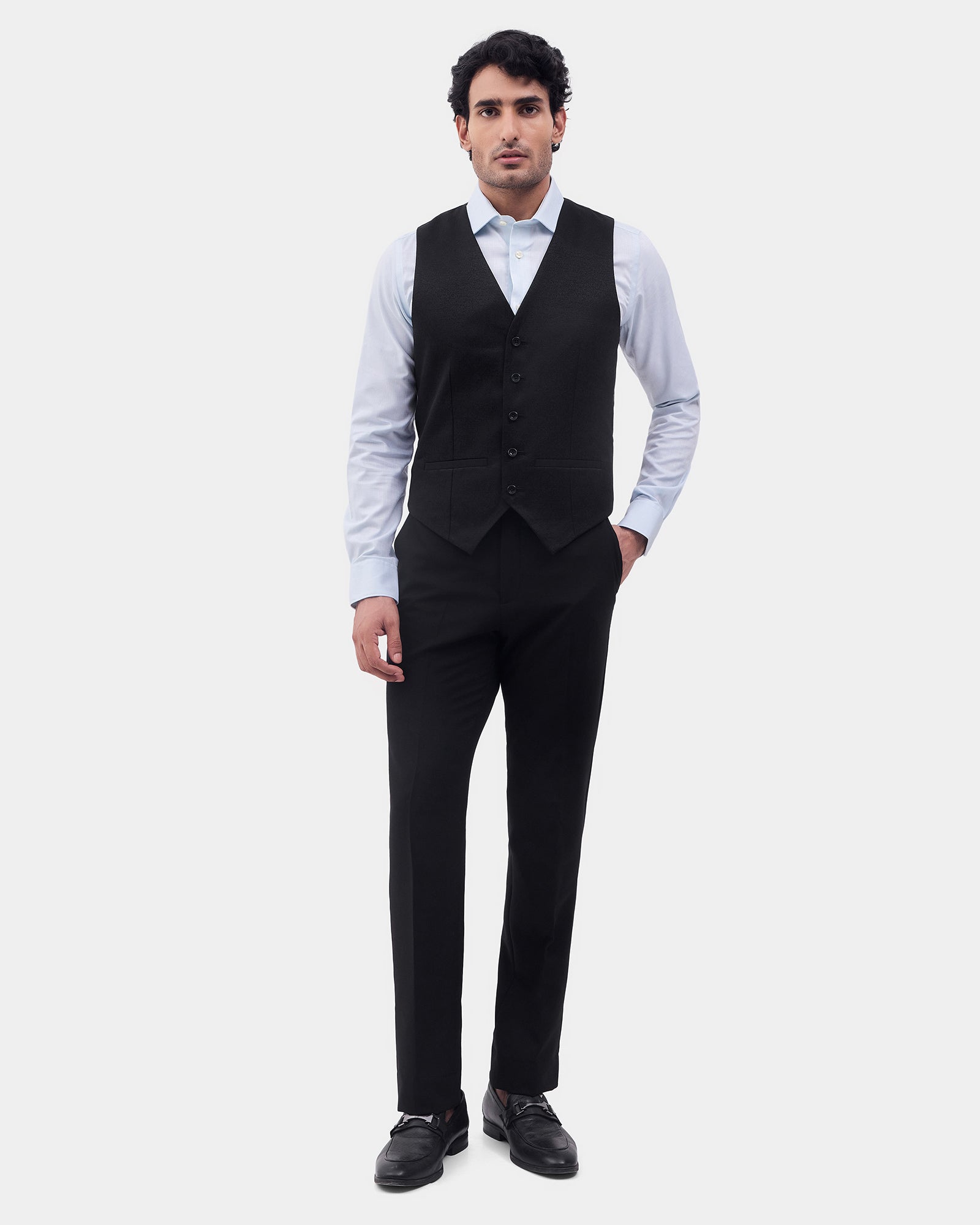 Black Three Piece Solid Suit - Colteo