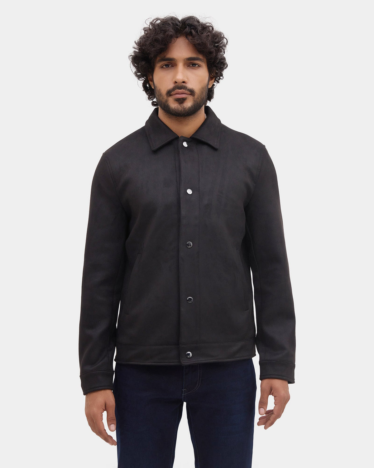 Black Solid Zipper Jacket - Wysher
